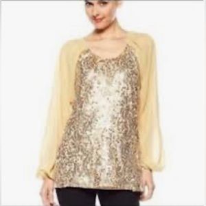 NWT Badgley Mischka Sequin Long Sleeve Gold Top